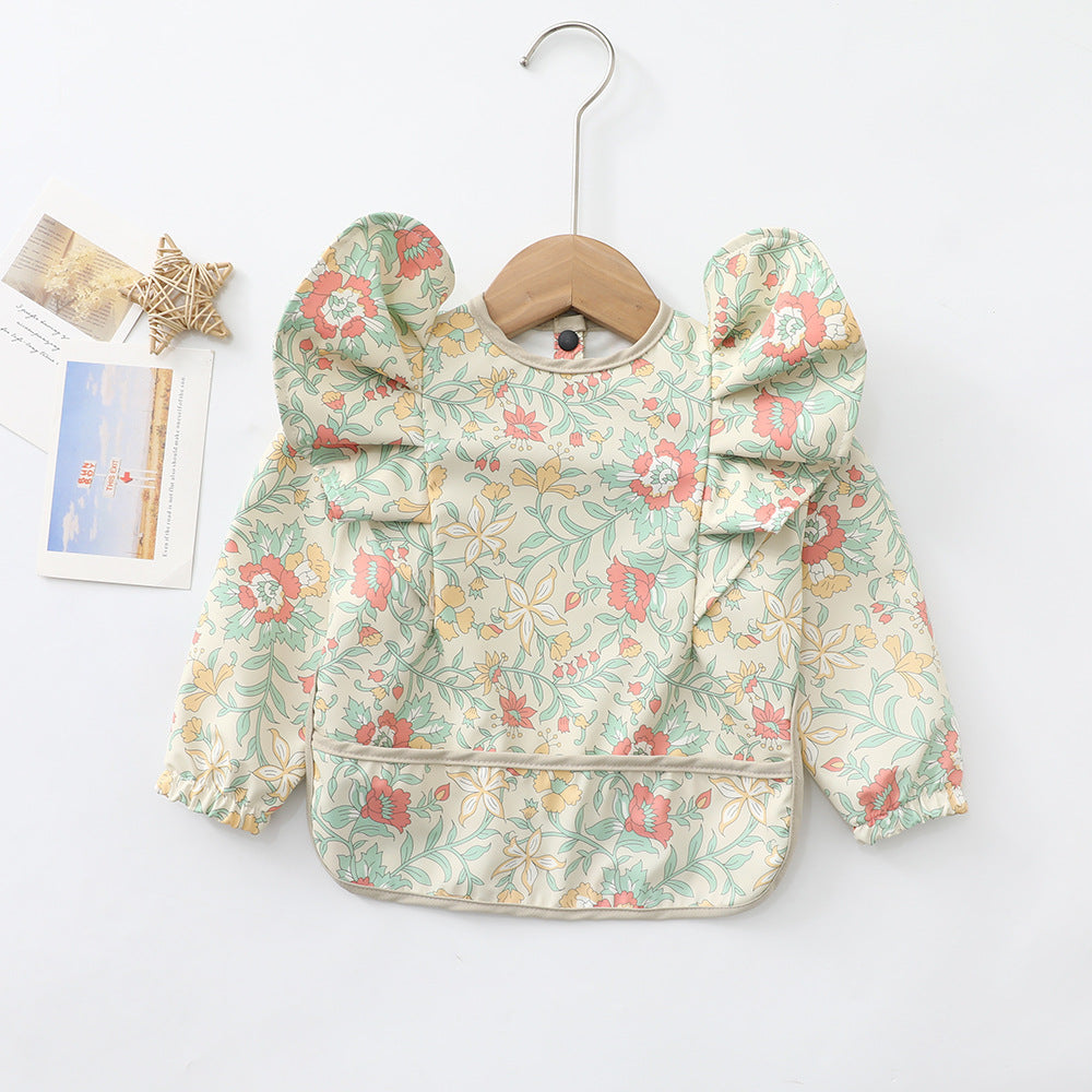 Cream Garden Bloom Full-Sleeve Waterproof Bib – Ruffle Edition