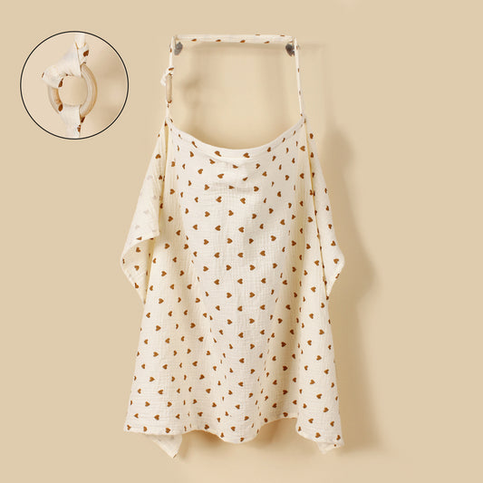 Hearts Nursing Cover with Wooden Ring