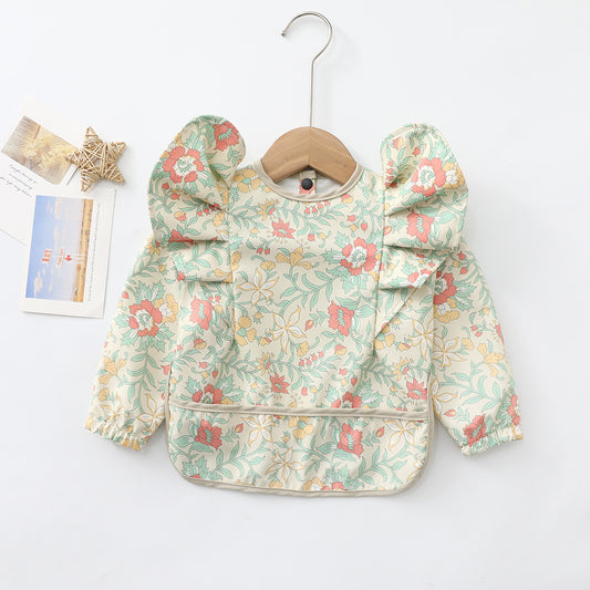 Cream Garden Bloom Full-Sleeve Waterproof Bib – Ruffle Edition