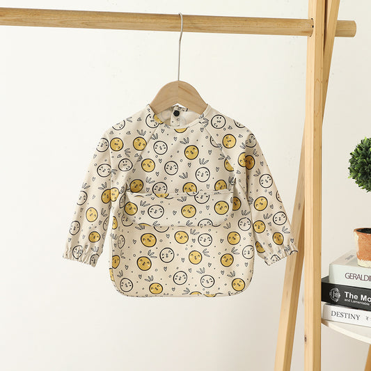 Smiley Print Full-Sleeve Waterproof Bib