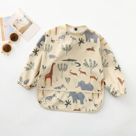 Safari Animal Print - Waterproof Long-Sleeve Bib