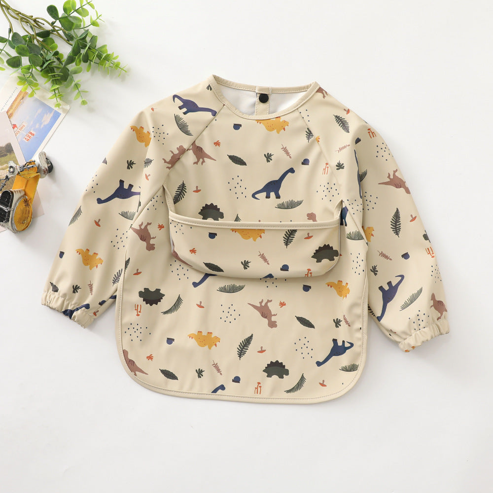 Dinosaur Print Full-Sleeve Waterproof Bib