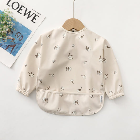 Cotton Floral-Waterproof Long-Sleeve Baby Bib