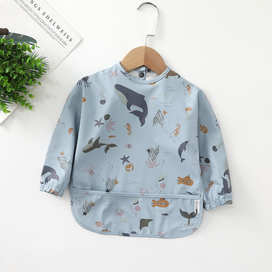 Ocean Friends Blue - Waterproof Long-Sleeve Baby Bib
