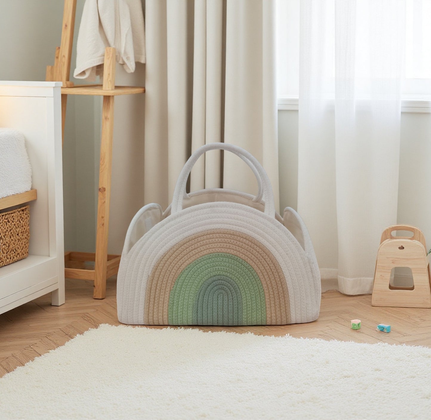 Rainbow Baby Diaper Caddy Organizer – Neutral Boho Style 🌿