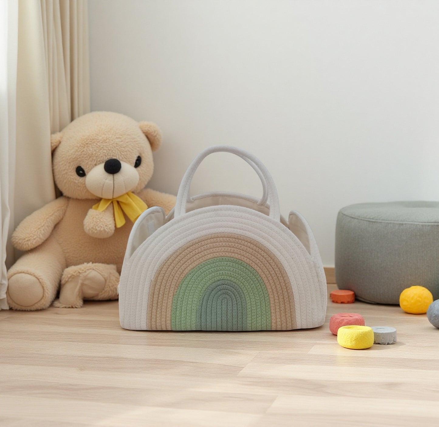 Rainbow Baby Diaper Caddy Organizer – Neutral Boho Style 🌿