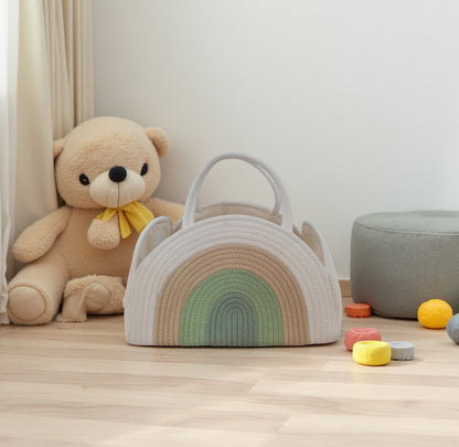 Rainbow Baby Diaper Caddy Organizer – Neutral Boho Style 🌿