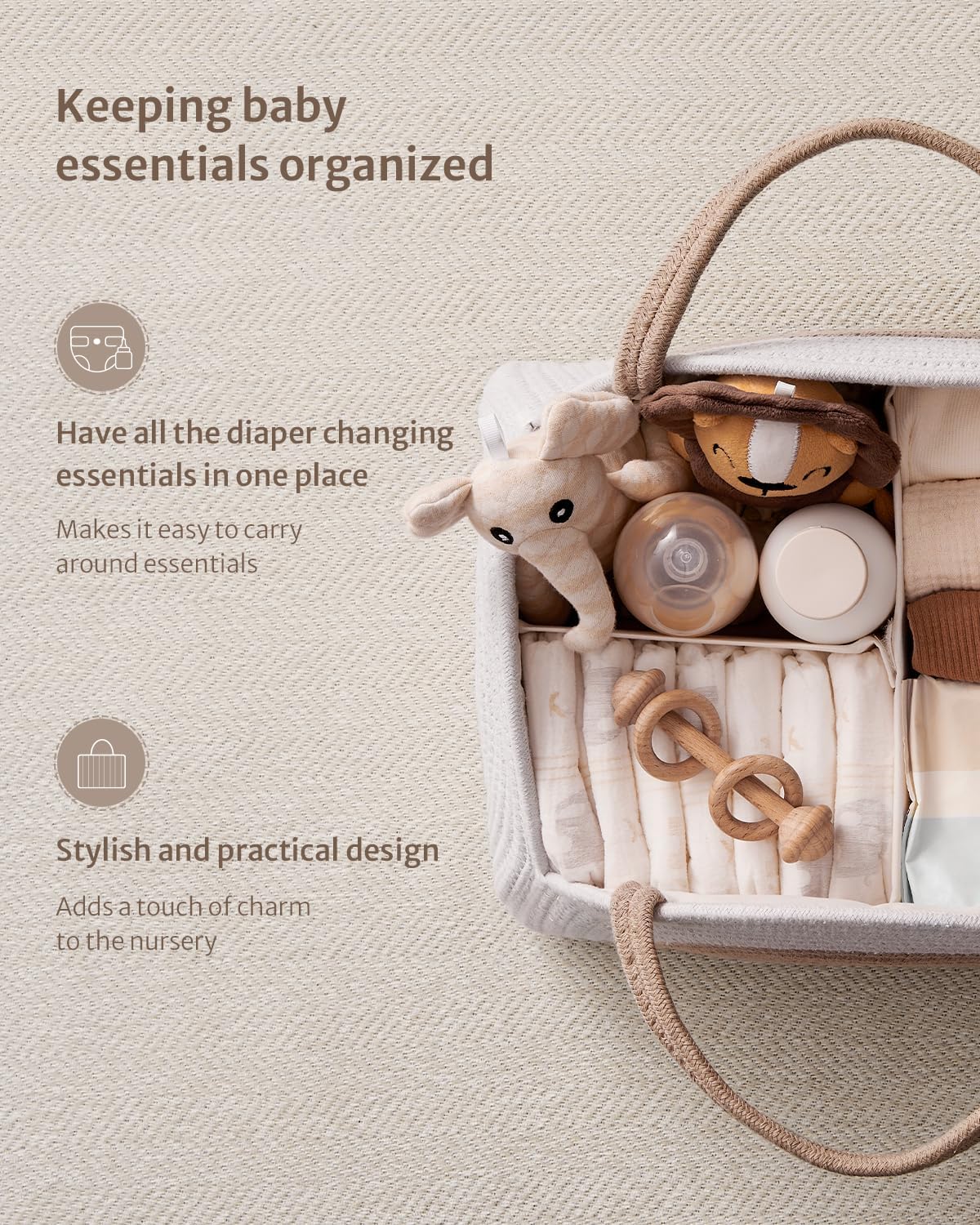 Rainbow Baby Diaper Caddy Organizer – Earthy Tones
