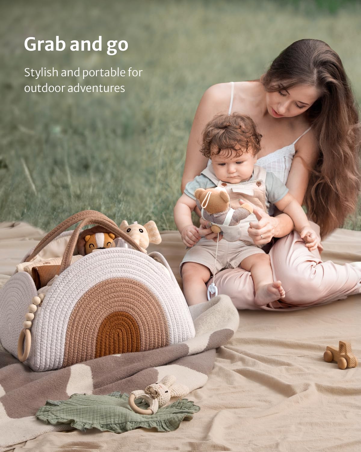 Rainbow Baby Diaper Caddy Organizer – Neutral Boho Style 🌿