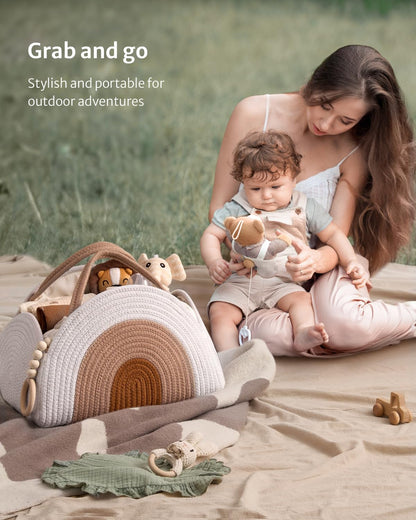 Rainbow Baby Diaper Caddy Organizer – Neutral Boho Style 🌿