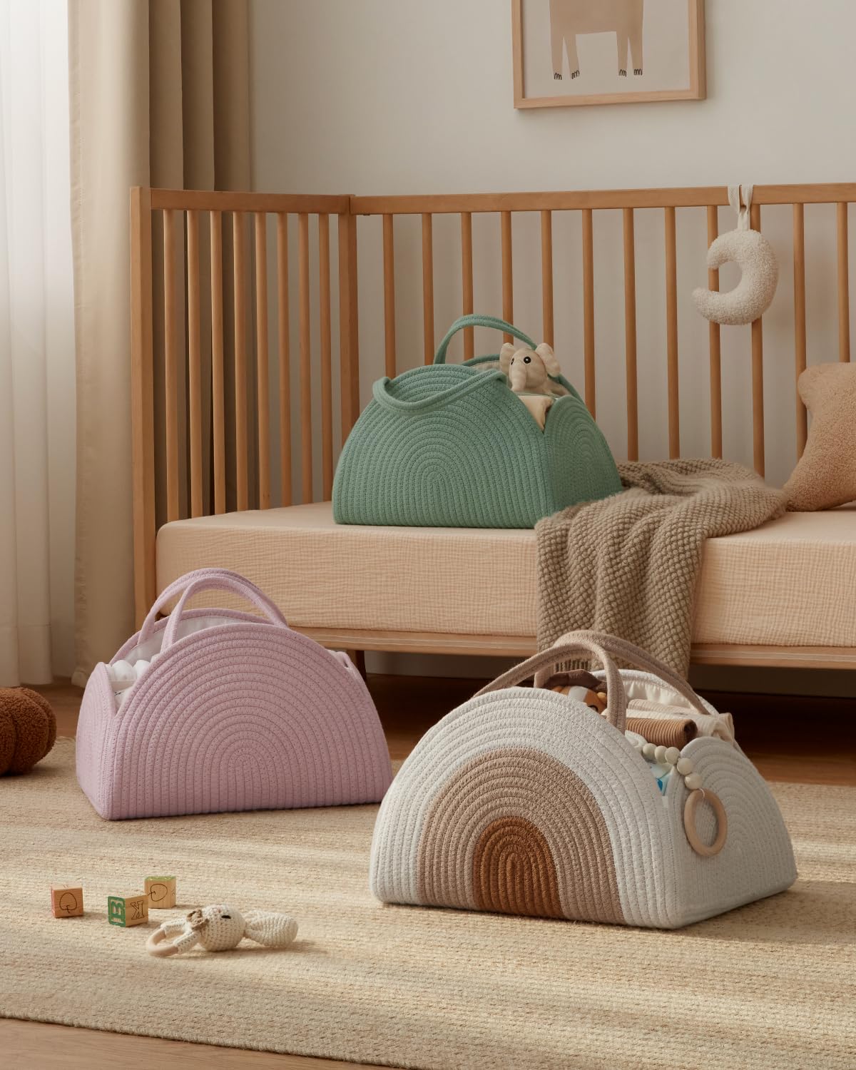 Rainbow Baby Diaper Caddy Organizer – Neutral Boho Style 🌿