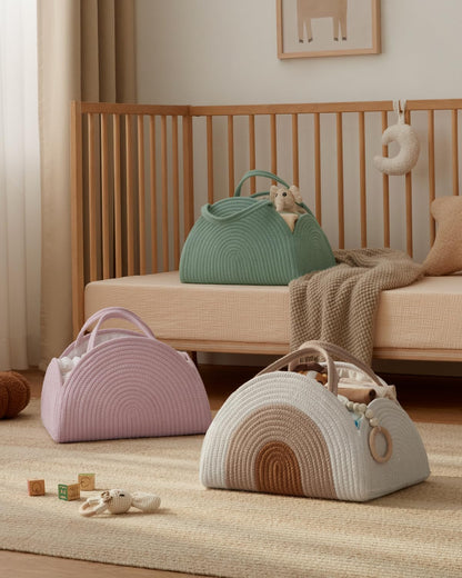 Rainbow Baby Diaper Caddy Organizer – Neutral Boho Style 🌿