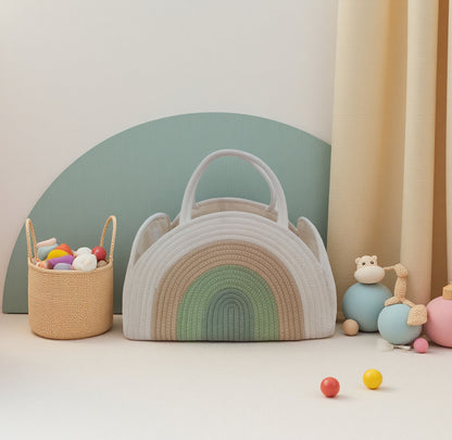 Rainbow Baby Diaper Caddy Organizer – Neutral Boho Style 🌿