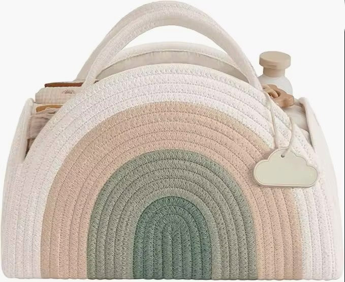 Rainbow Baby Diaper Caddy Organizer – Neutral Boho Style 🌿