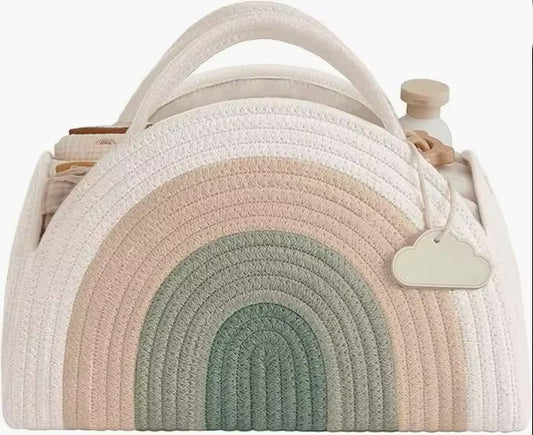 Rainbow Baby Diaper Caddy Organizer – Neutral Boho Style 🌿