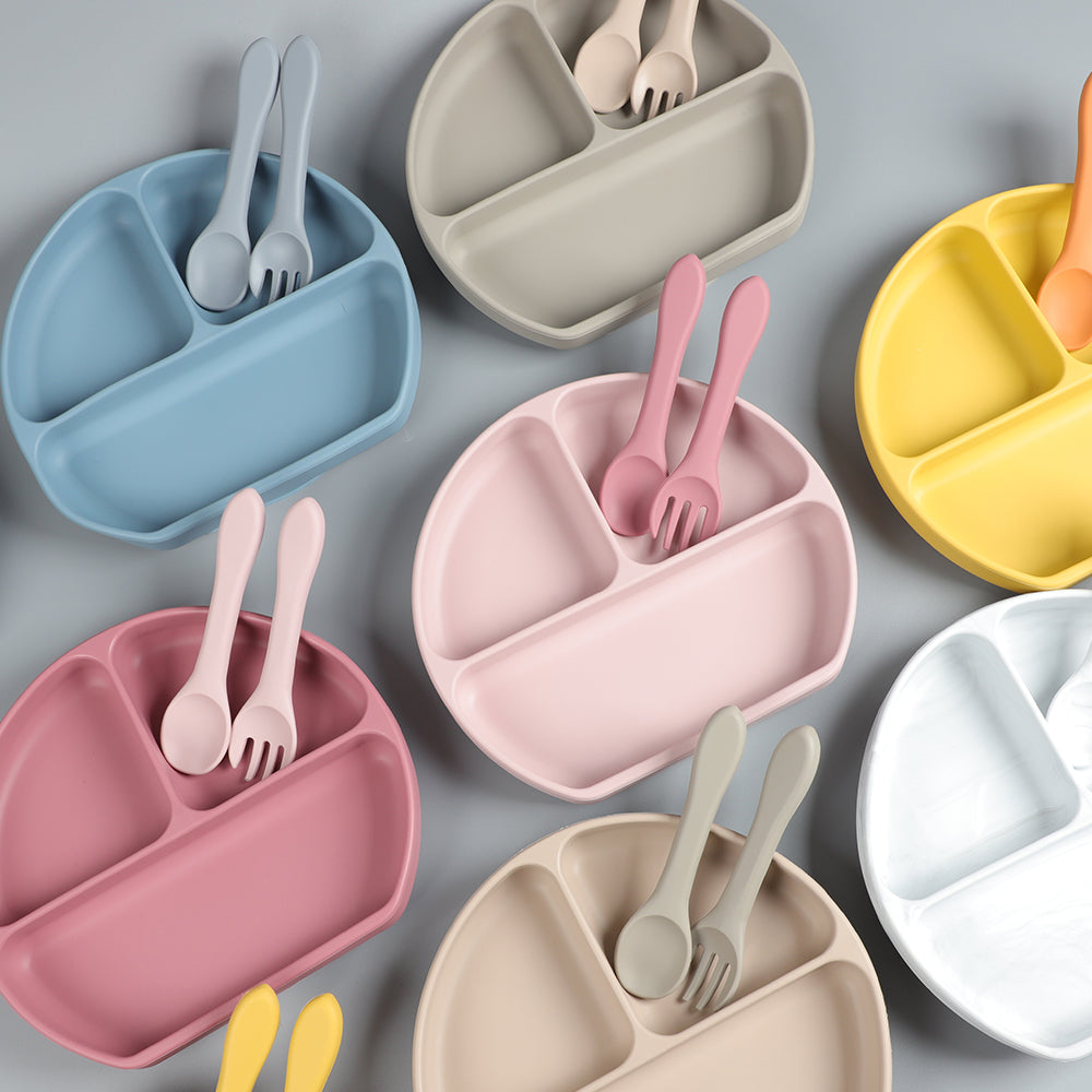 Silicone Divided Suction Plate with Spoon & Fork